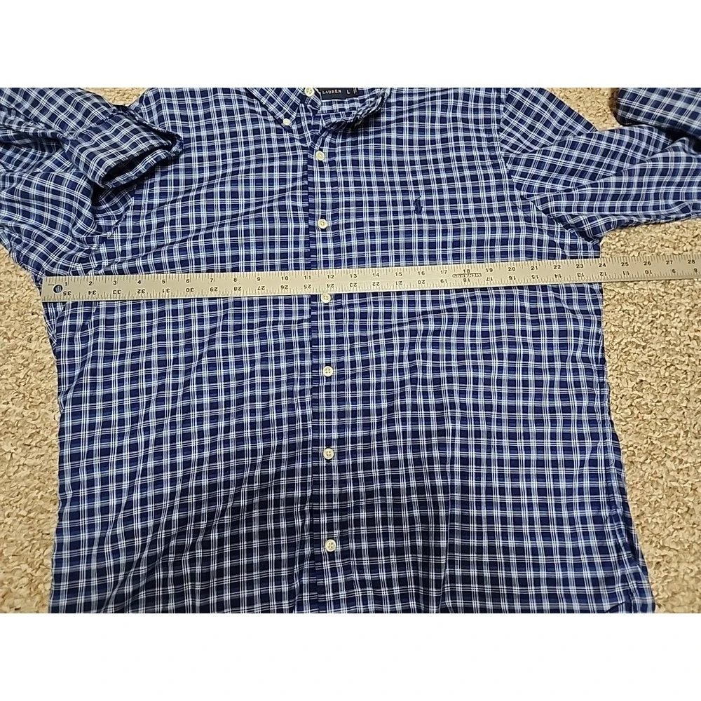 Ralph Lauren Blue‎ Plaid Long Sleeve Button Logo Shirt Size L